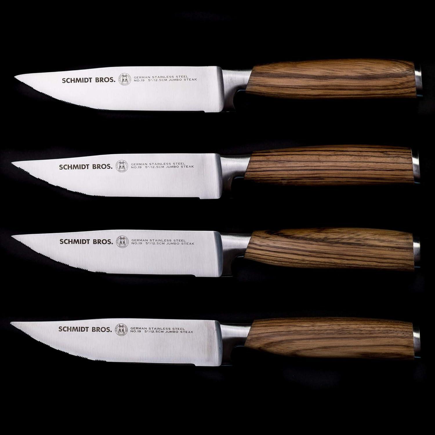 image:imageSchmidt Brothers Zebra Wood 4Piece Jumbo Steak Knife Set HighCarbon German Stainless Steel Cutlery in a Wood Gift Box5