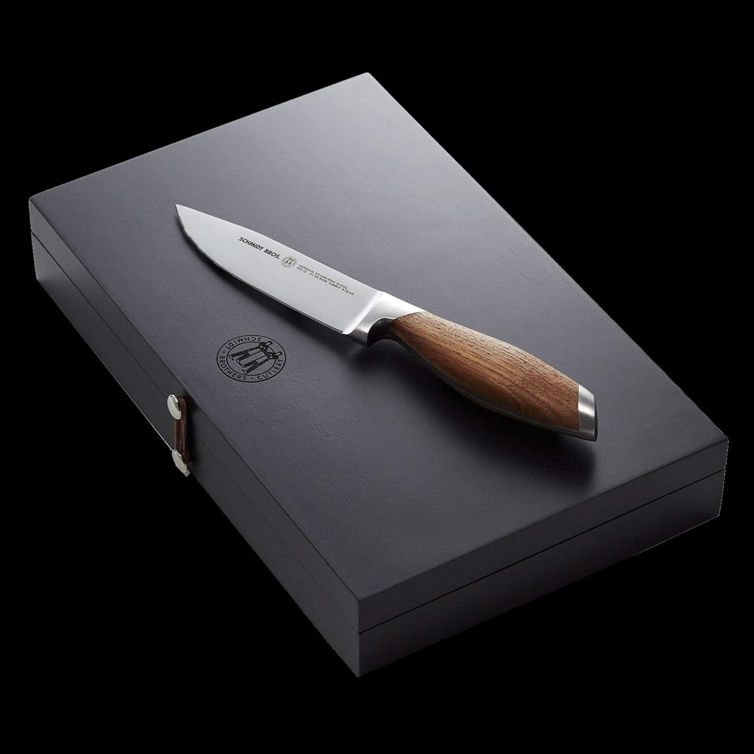 image:imageSchmidt Brothers Bonded Teak 4Piece Jumbo Steak Knife Set HighCarbon German Stainless Steel Cutlery in a Wood Gift BoxBonded Teak