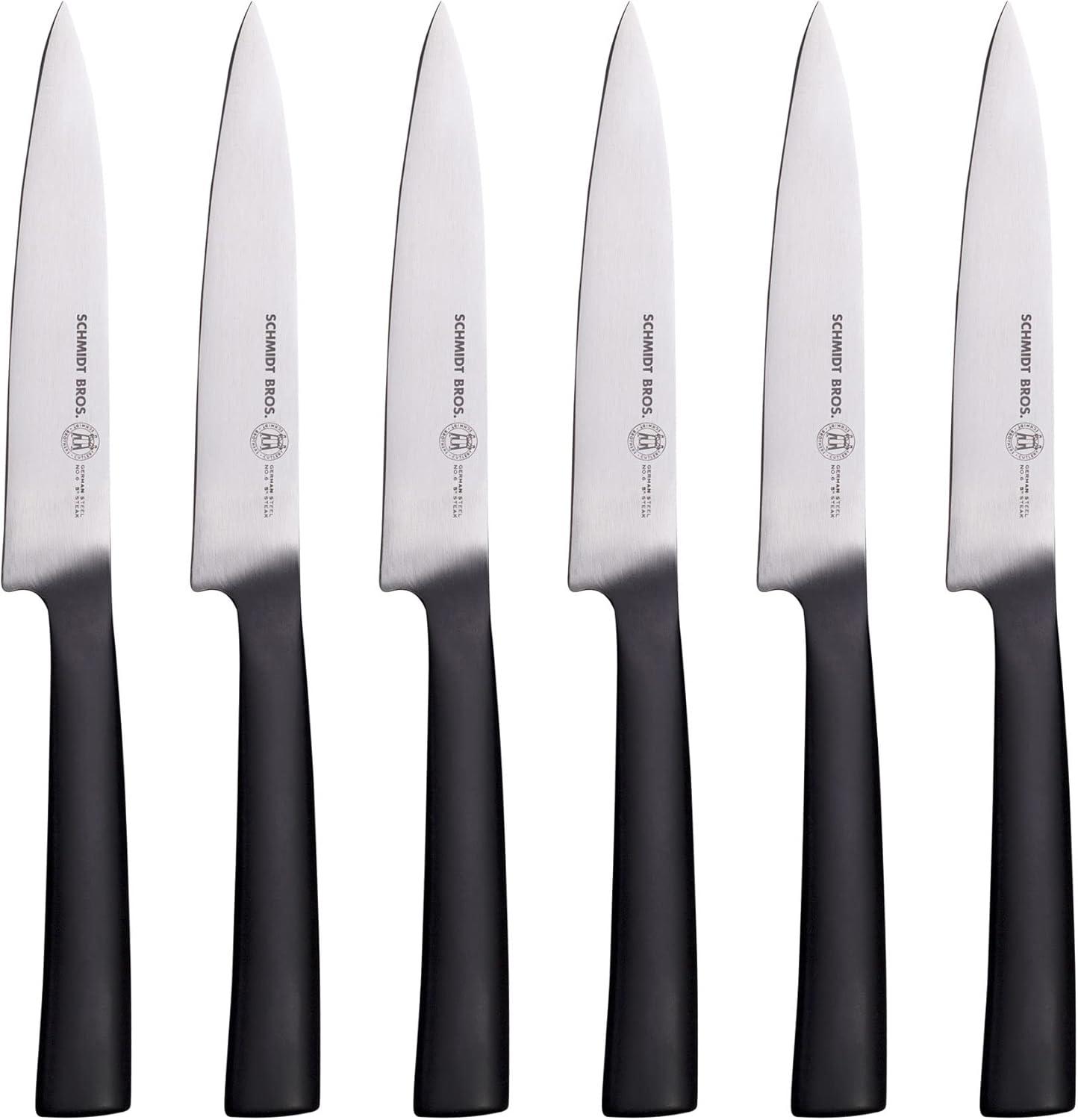 image:imageSchmidt Brothers Bonded Teak 4Piece Jumbo Steak Knife Set HighCarbon German Stainless Steel Cutlery in a Wood Gift BoxCarbon 6