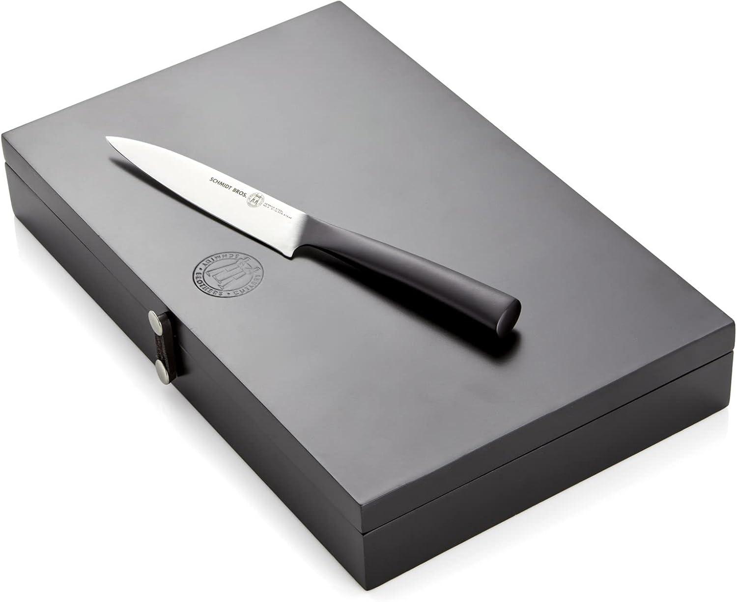image:imageSchmidt Brothers Bonded Teak 4Piece Jumbo Steak Knife Set HighCarbon German Stainless Steel Cutlery in a Wood Gift BoxCarbon 6