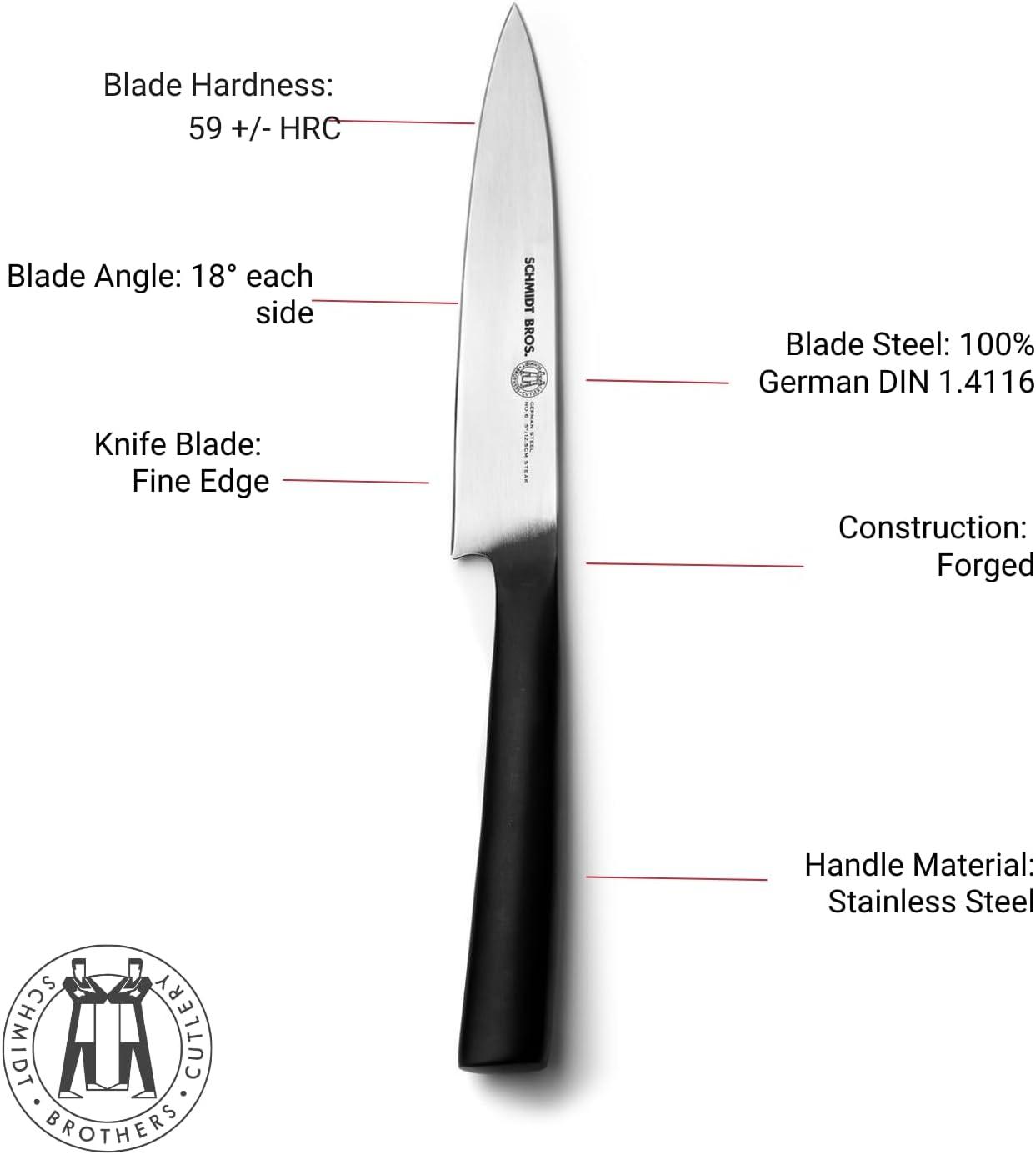 image:imageSchmidt Brothers Bonded Teak 4Piece Jumbo Steak Knife Set HighCarbon German Stainless Steel Cutlery in a Wood Gift BoxCarbon 6