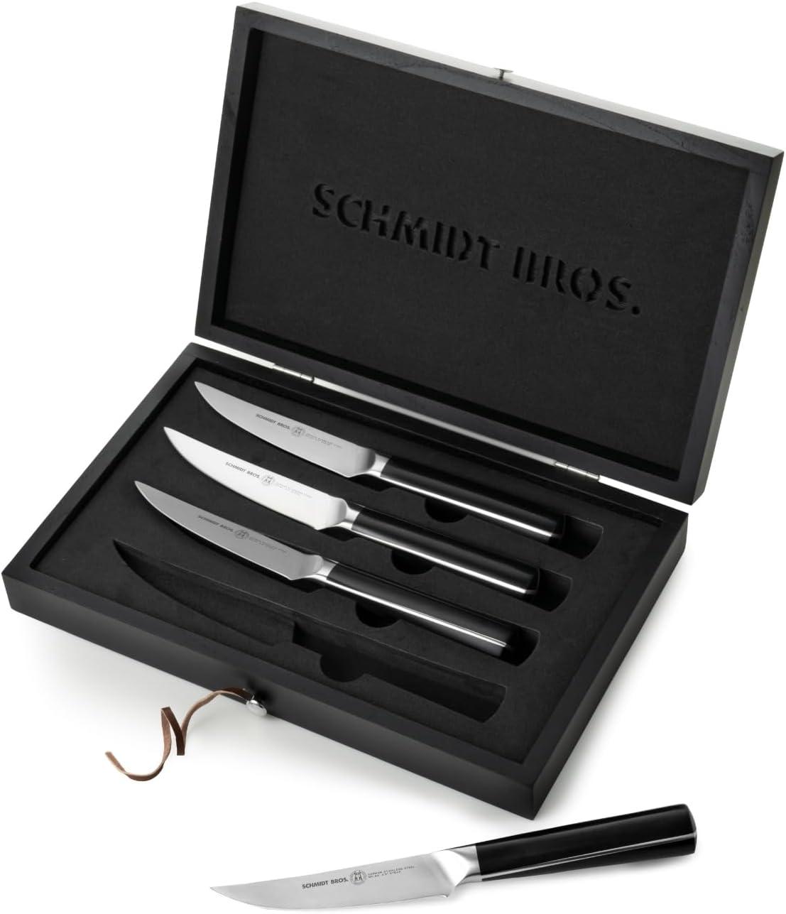 image:imageSchmidt Brothers Bonded Teak 4Piece Jumbo Steak Knife Set HighCarbon German Stainless Steel Cutlery in a Wood Gift BoxCrosstown