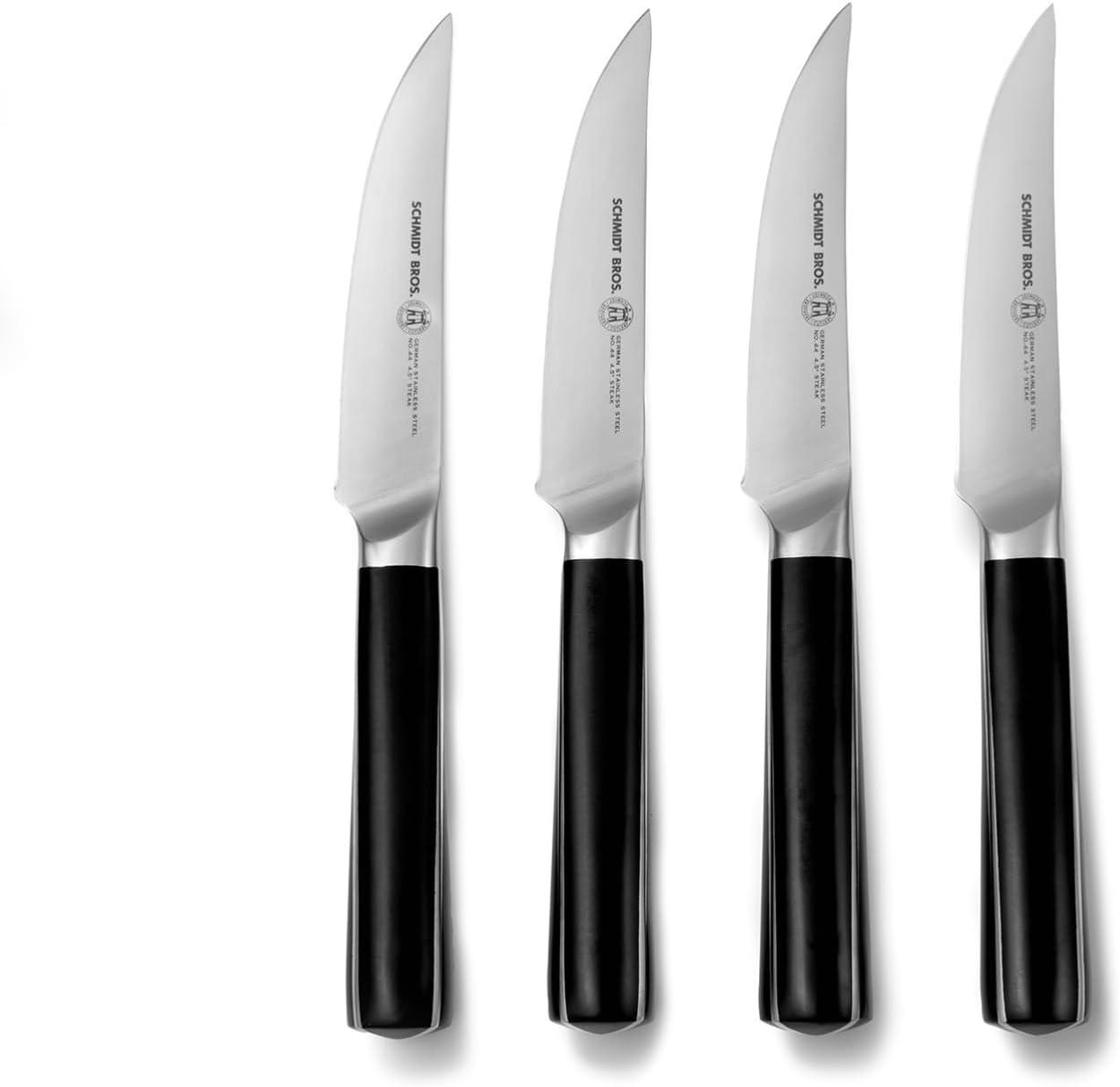 image:imageSchmidt Brothers Bonded Teak 4Piece Jumbo Steak Knife Set HighCarbon German Stainless Steel Cutlery in a Wood Gift BoxCrosstown