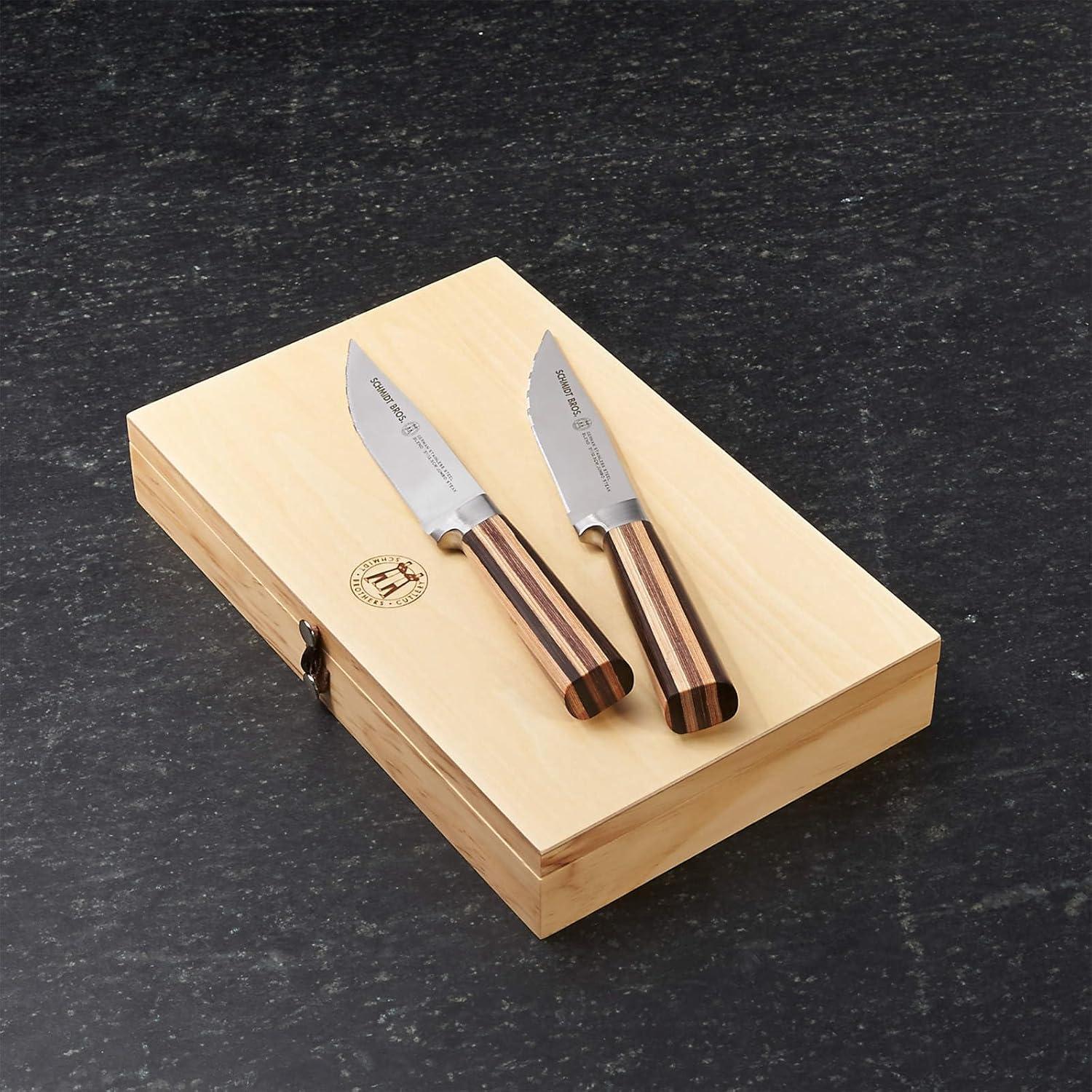 image:imageSchmidt Brothers Bonded Teak 4Piece Jumbo Steak Knife Set HighCarbon German Stainless Steel Cutlery in a Wood Gift BoxFarmhouse