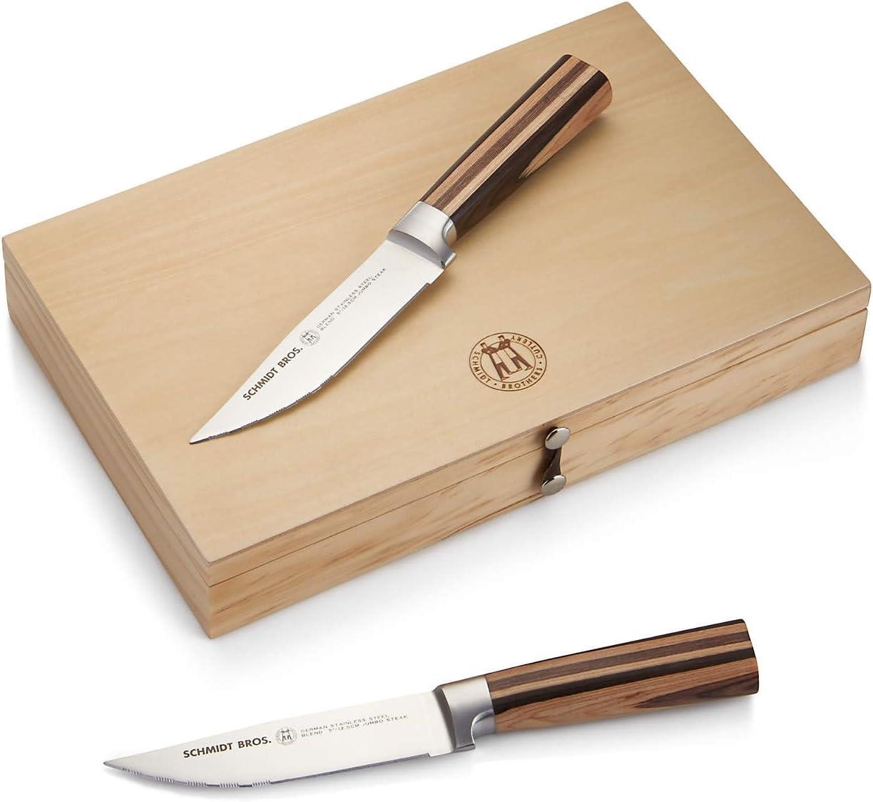 image:imageSchmidt Brothers Bonded Teak 4Piece Jumbo Steak Knife Set HighCarbon German Stainless Steel Cutlery in a Wood Gift BoxFarmhouse