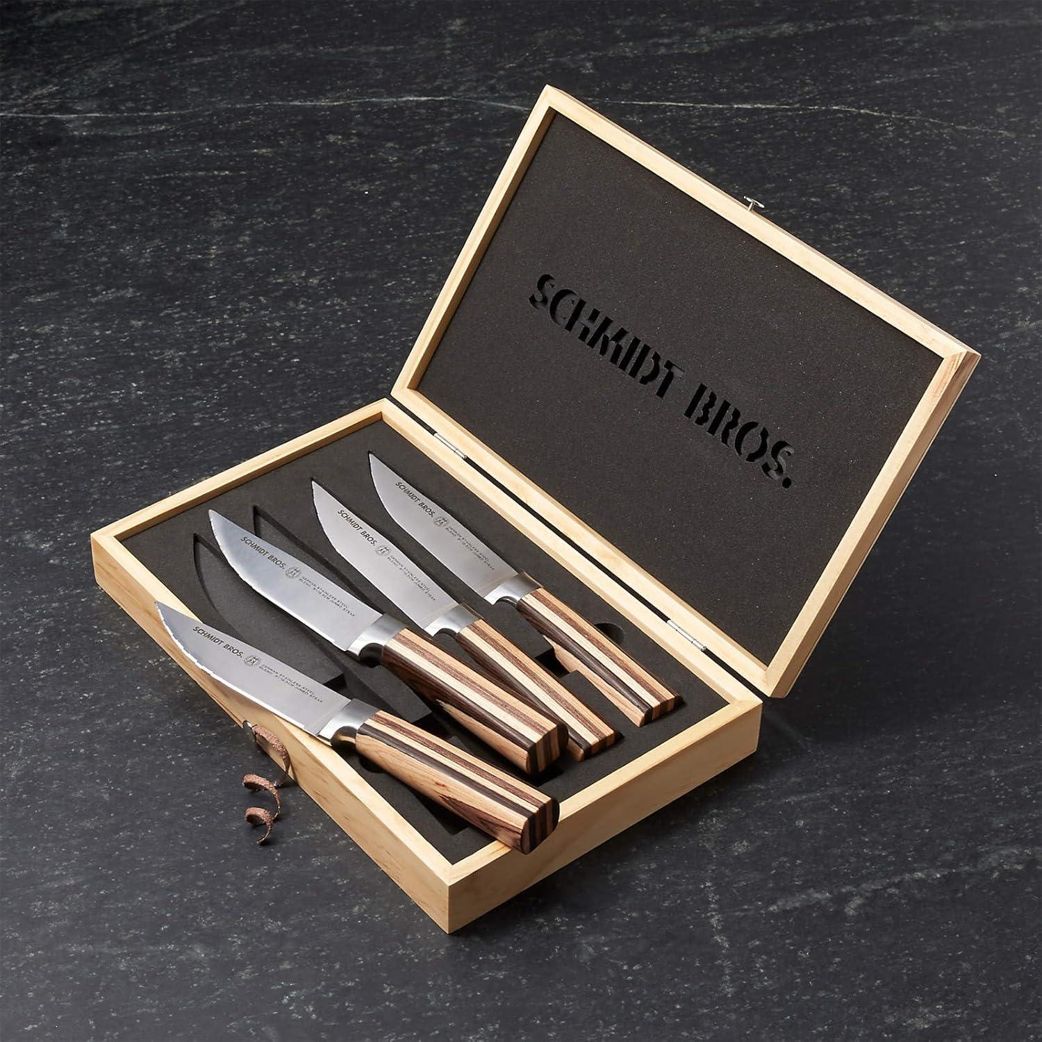 image:imageSchmidt Brothers Bonded Teak 4Piece Jumbo Steak Knife Set HighCarbon German Stainless Steel Cutlery in a Wood Gift BoxFarmhouse
