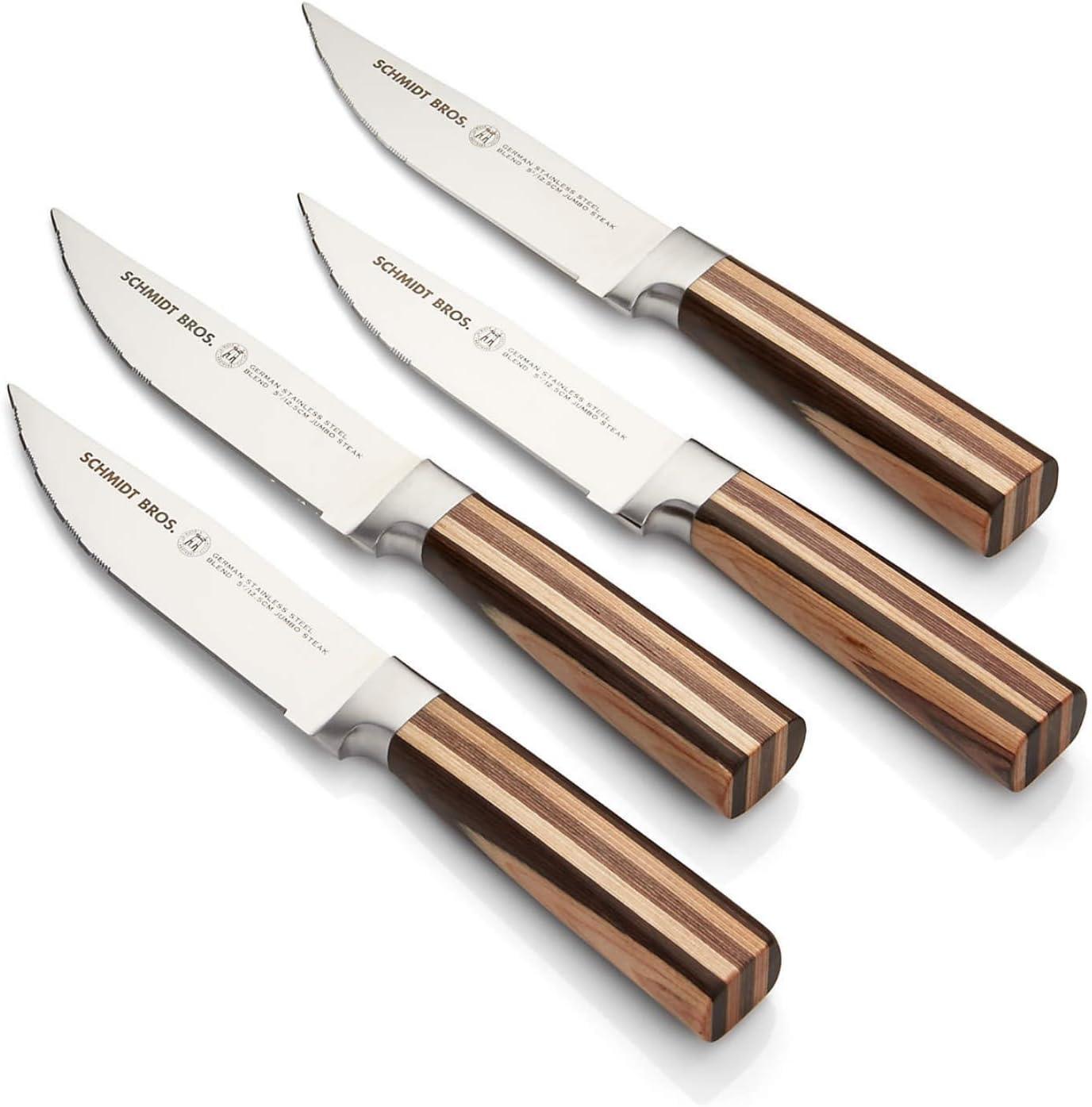 image:imageSchmidt Brothers Bonded Teak 4Piece Jumbo Steak Knife Set HighCarbon German Stainless Steel Cutlery in a Wood Gift BoxFarmhouse