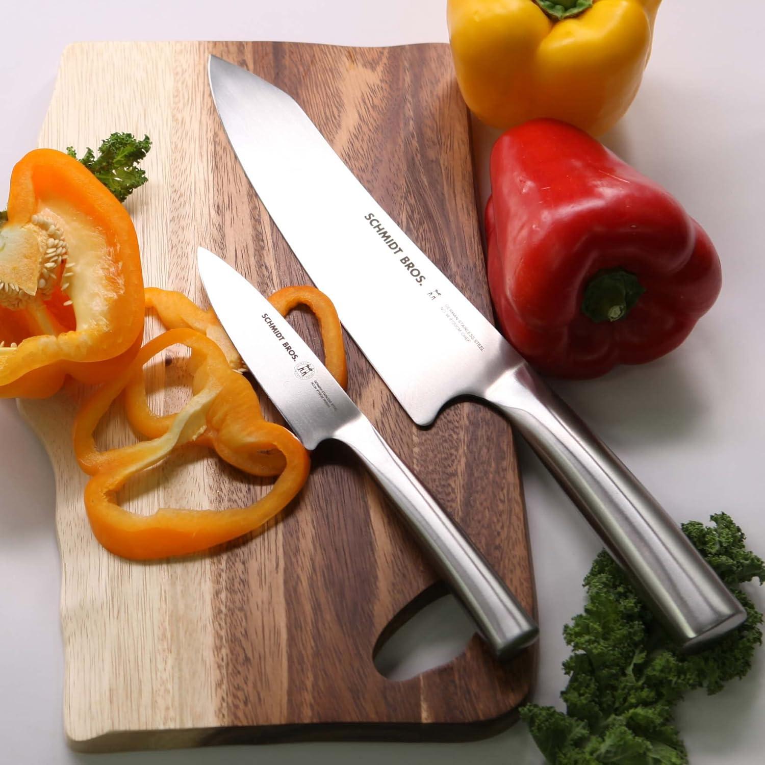 image:imageSchmidt Brothers Brass and Walnut 2piece Starter Kitchen Knife Kit HighCarbon German Stainless Steel Mulitpurpose Kitchen CutleryStainless Steel Series