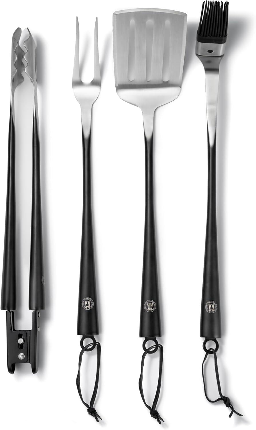 image:imageZebra Wood 6Piece BBQ Knife Set Fully Forged Stainless Steel Grilling Utensils Including Brisket Butcher Chefs Boning Knives Carving Fork Knife Carrying RollCarbon 6