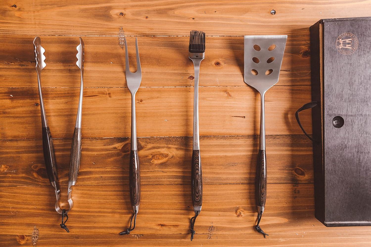 image:imageZebra Wood 6Piece BBQ Knife Set Fully Forged Stainless Steel Grilling Utensils Including Brisket Butcher Chefs Boning Knives Carving Fork Knife Carrying RollCarbon 6