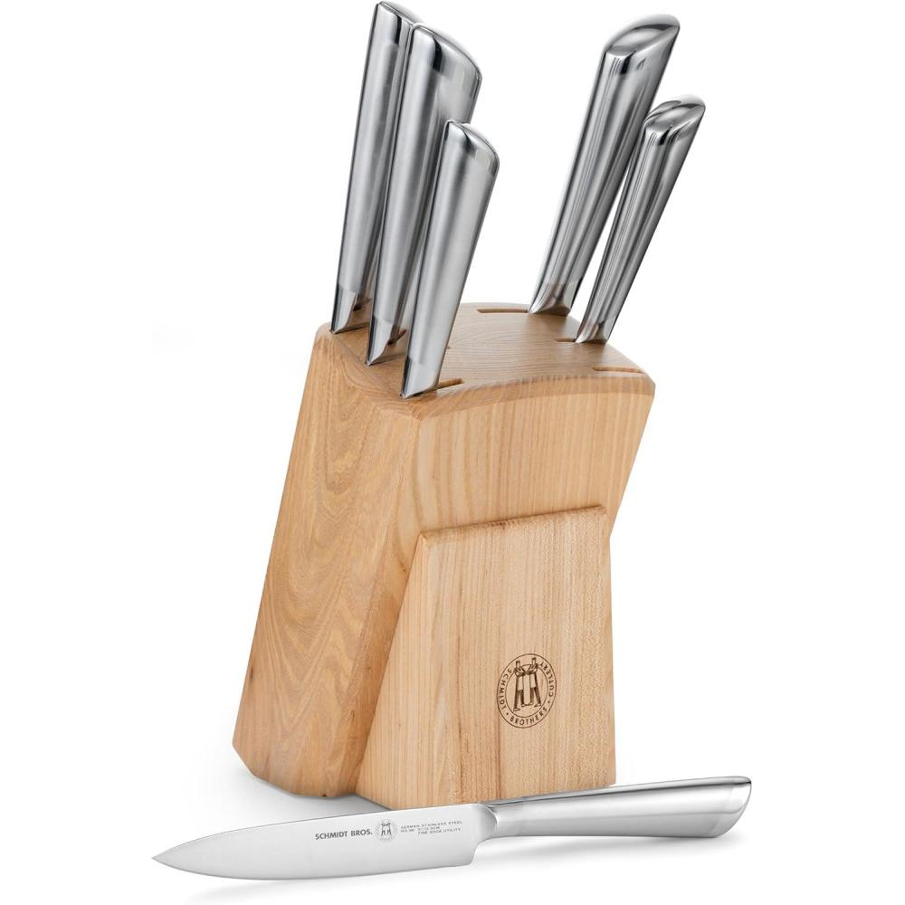 image:imageSchmidt Brothers Black amp Brass 15Piece Kitchen Knife Set HighCarbon German Stainless Steel Cutlery Clear Acrylic Magnetic Knife Block SetAtlas