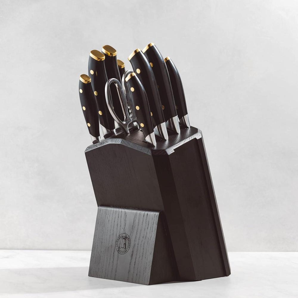 image:imageSchmidt Brothers Black amp Brass 15Piece Kitchen Knife Set HighCarbon German Stainless Steel Cutlery Clear Acrylic Magnetic Knife Block SetBlack Brass
