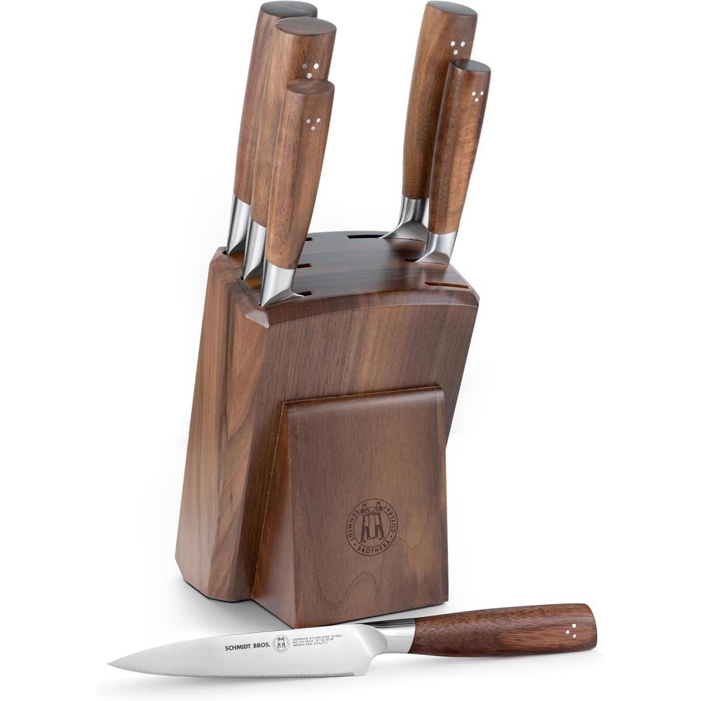 image:imageSchmidt Brothers Black amp Brass 15Piece Kitchen Knife Set HighCarbon German Stainless Steel Cutlery Clear Acrylic Magnetic Knife Block SetDelta