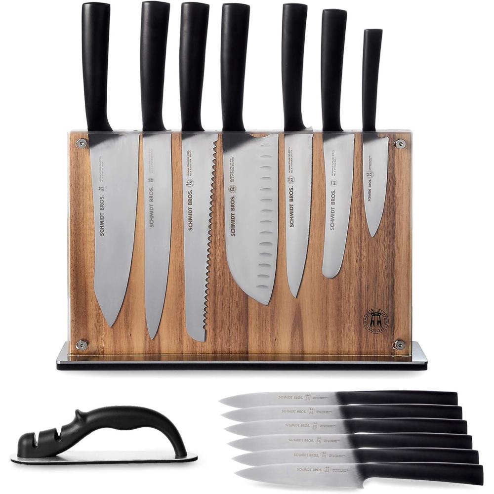 image:imageSchmidt Brothers Carbon 6 15Piece Kitchen Knife Set HighCarbon Stainless Steel Cutlery with Downtown Acacia and Acrylic Magnetic Knife Block and Knife Sharpener