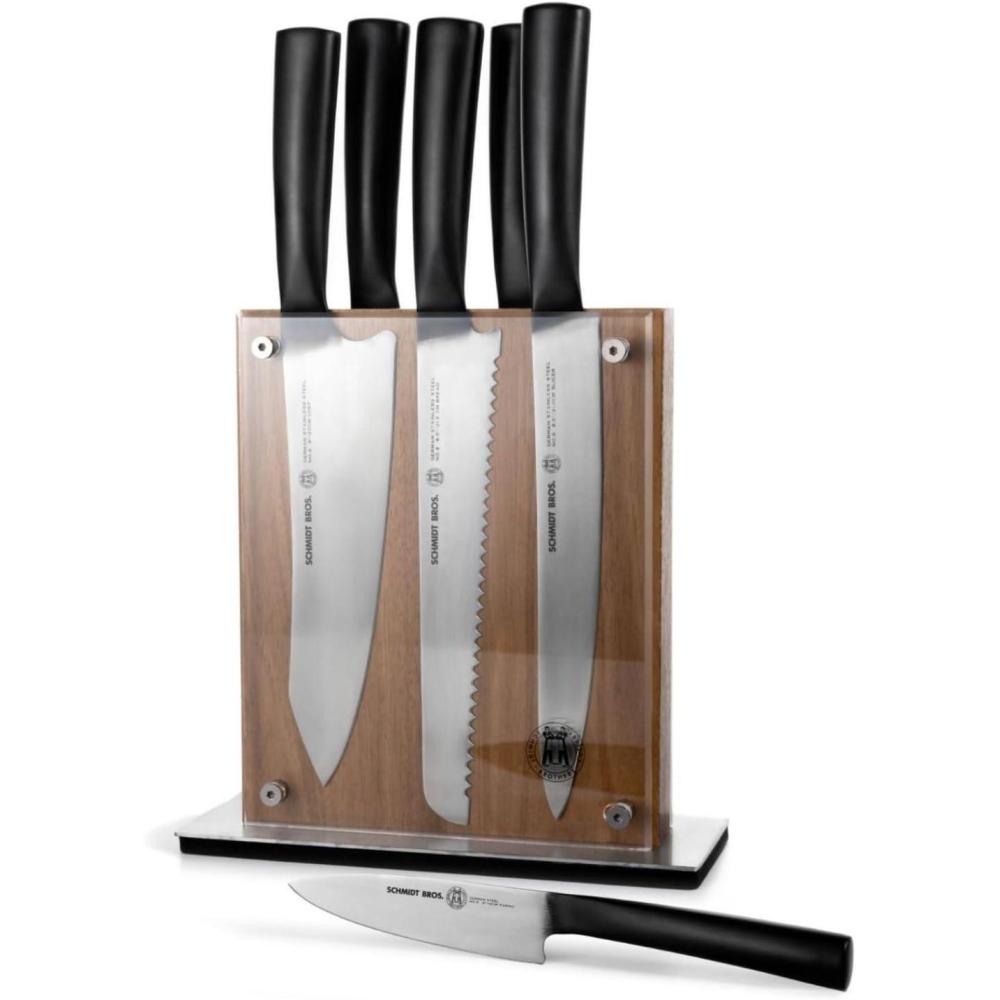 image:imageSchmidt Brothers Carbon 6 7Piece Kitchen Knife Set HighCarbon Stainless Steel Cutlery with Midtown Acacia and Acrylic Magnetic Knife Block