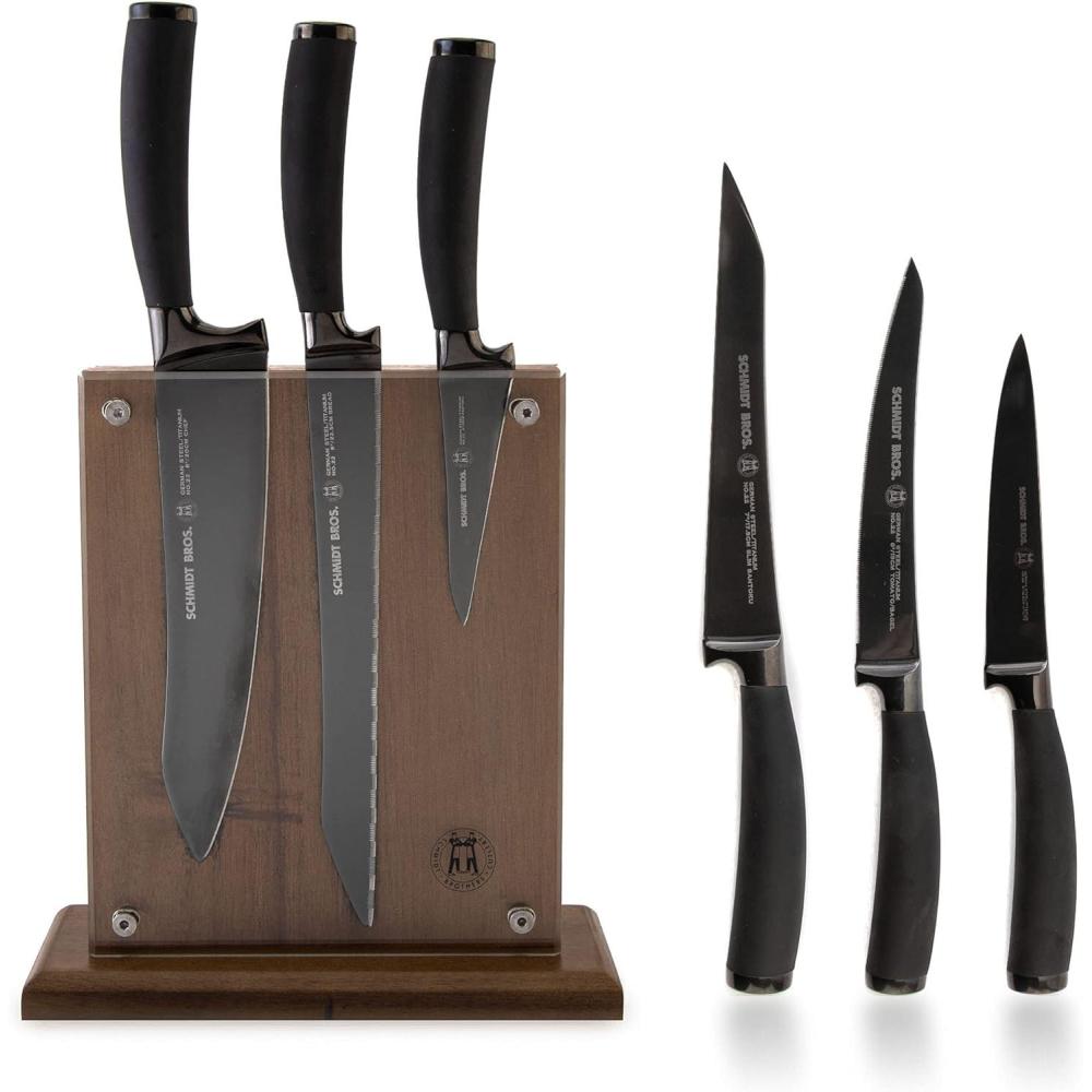 image:imageSchmidt Brothers Cutlery Stone Series 7Piece Kitchen Knife Set HighCarbon German Stainless Steel Cutlery Stonewashed Wood Handles and Clear Acrylic Magnetic Knife BlockTitan 22Series Black