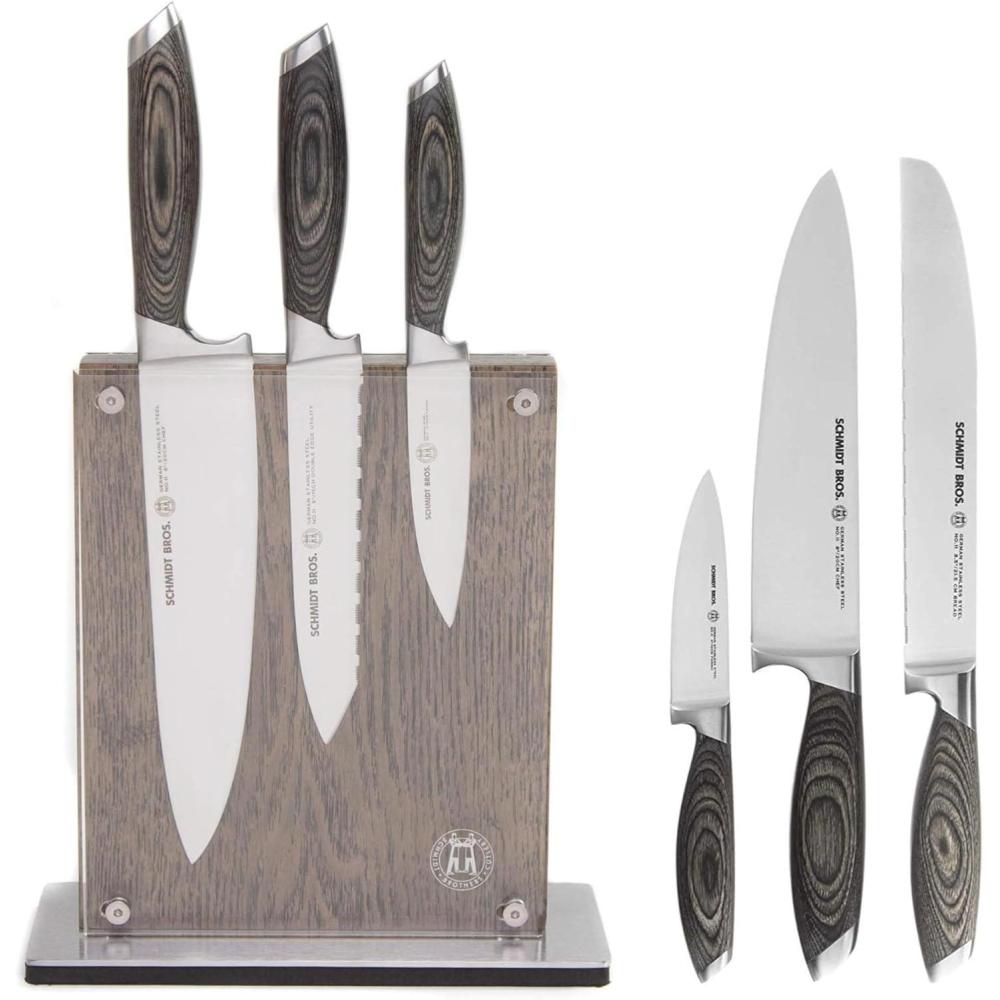 image:imageSchmidt Brothers Cutlery Stone Series 7Piece Kitchen Knife Set HighCarbon German Stainless Steel Cutlery Stonewashed Wood Handles and Clear Acrylic Magnetic Knife BlockBonded Ash Series