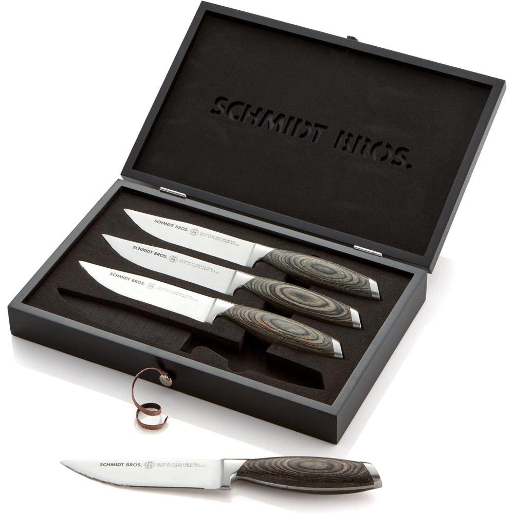 image:imageSchmidt Brothers Cutlery Stone Series 7Piece Kitchen Knife Set HighCarbon German Stainless Steel Cutlery Stonewashed Wood Handles and Clear Acrylic Magnetic Knife BlockBonded Ash