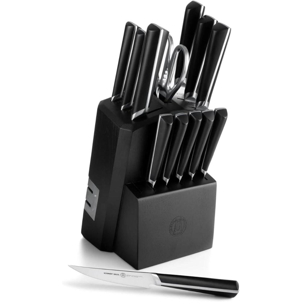 image:imageSchmidt Brothers Jet Black Series 7Piece Kitchen Knife Set HighCarbon German Stainless Steel Cutlery Pure Matte Black Titanium Finish With Clear Acrylic Magnetic Knife BlockHighline