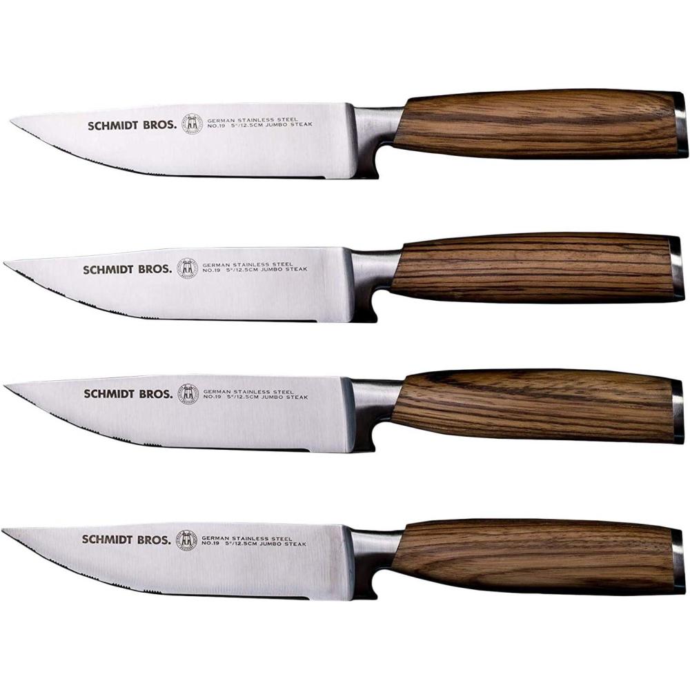image:imageSchmidt Brothers Zebra Wood 4Piece Jumbo Steak Knife Set HighCarbon German Stainless Steel Cutlery in a Wood Gift Box5
