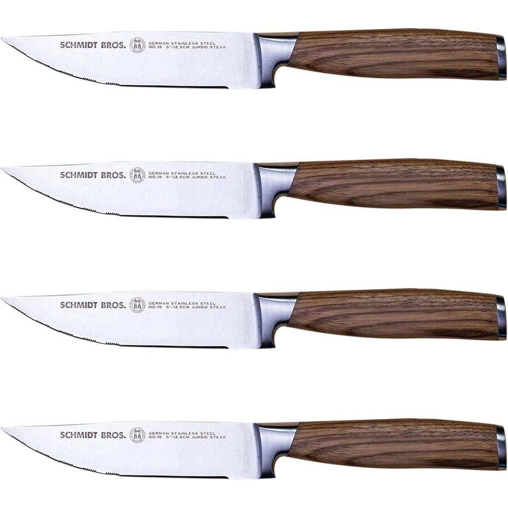 image:imageSchmidt Brothers Bonded Teak 4Piece Jumbo Steak Knife Set HighCarbon German Stainless Steel Cutlery in a Wood Gift BoxBonded Teak