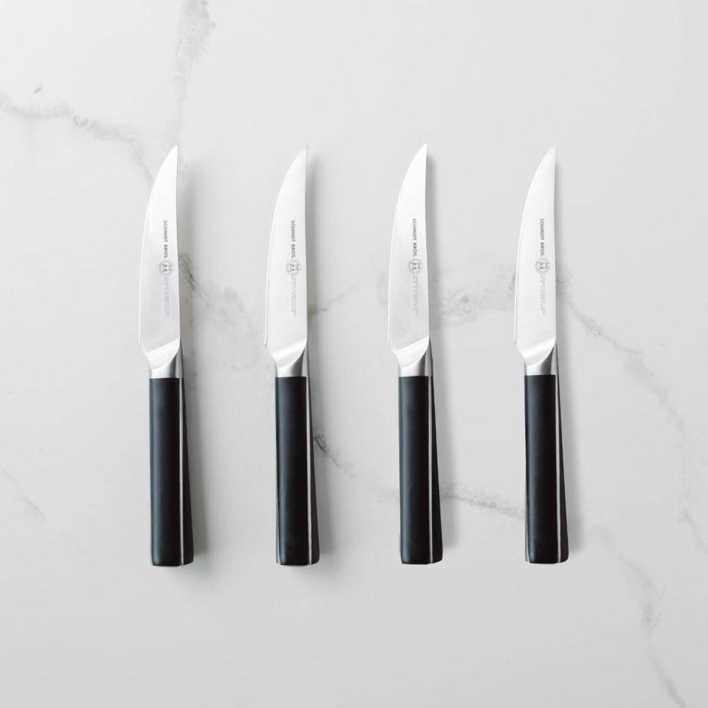 image:imageSchmidt Brothers Bonded Teak 4Piece Jumbo Steak Knife Set HighCarbon German Stainless Steel Cutlery in a Wood Gift BoxCrosstown