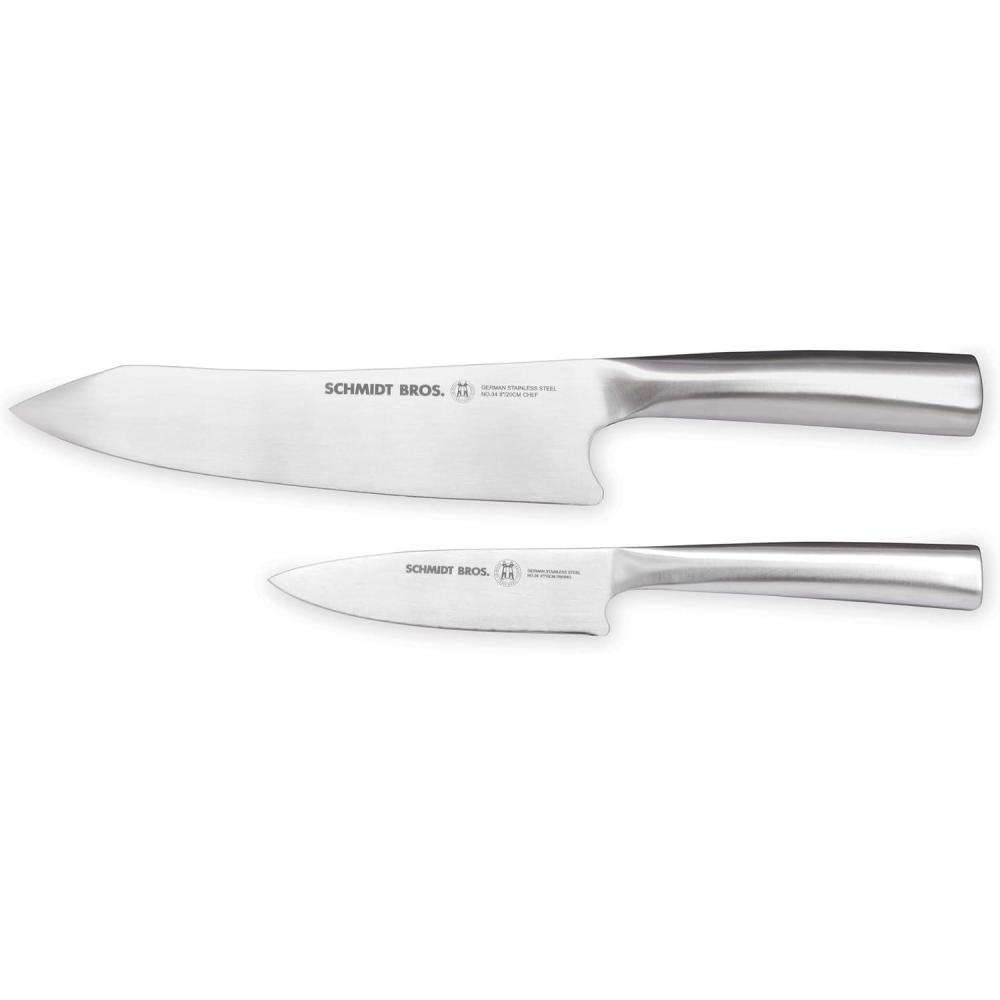 image:imageSchmidt Brothers Brass and Walnut 2piece Starter Kitchen Knife Kit HighCarbon German Stainless Steel Mulitpurpose Kitchen CutleryStainless Steel Series