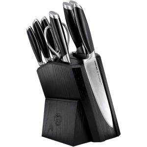 Schmidt Brothers – Bonded Steel 10 Piece Kitchen Knife Set, High-Carbon Stainless Steel Cutlery and Clear Acrylic Magnetic Knife Block Set