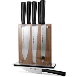 Schmidt Brothers – Carbon 6, 7-Piece Kitchen Knife Set, High-Carbon Stainless Steel Cutlery with Midtown Acacia and Acrylic Magnetic Knife Block