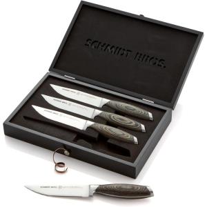 Schmidt Brothers – Cutlery Stone Series 7-Piece Kitchen Knife Set, High-Carbon German Stainless Steel Cutlery, Stone-washed Wood Handles and Clear Acrylic Magnetic Knife Block(Bonded Ash)