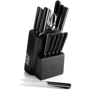 Schmidt Brothers – Jet Black Series 7-Piece Kitchen Knife Set, High-Carbon German Stainless Steel Cutlery, Pure Matte Black Titanium Finish With Clear Acrylic Magnetic Knife Block(Highline)