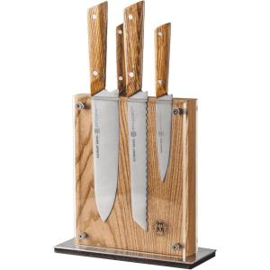 Schmidt Brothers – Jet Black Series 7-Piece Kitchen Knife Set, High-Carbon German Stainless Steel Cutlery, Pure Matte Black Titanium Finish With Clear Acrylic Magnetic Knife Block(White Oak Hex)