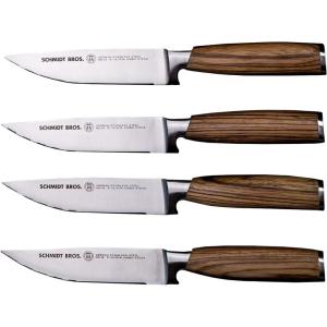 Schmidt Brothers – Zebra Wood 4-Piece Jumbo Steak Knife Set, High-Carbon German Stainless Steel Cutlery in a Wood Gift Box(5″)