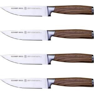 Schmidt Brothers -Bonded Teak 4-Piece Jumbo Steak Knife Set, High-Carbon German Stainless Steel Cutlery in a Wood Gift Box(Bonded Teak)