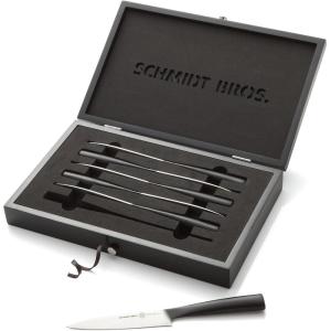Schmidt Brothers -Bonded Teak 4-Piece Jumbo Steak Knife Set, High-Carbon German Stainless Steel Cutlery in a Wood Gift Box(Carbon 6)