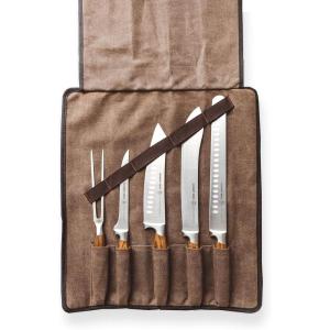 Zebra Wood 6-Piece BBQ Knife Set – Fully Forged Stainless Steel Grilling Utensils Including Brisket, Butcher, Chef’s, Boning Knives, Carving Fork, Knife Carrying Roll(Zebra Wood)