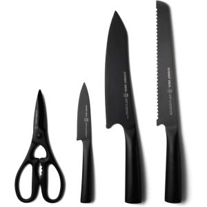 Schmidt Brothers – Jet Black 4-Piece Knife & Shears Starter Set, High-Carbon German Stainless Steel Multipurpose Cutlery in a Gift Box